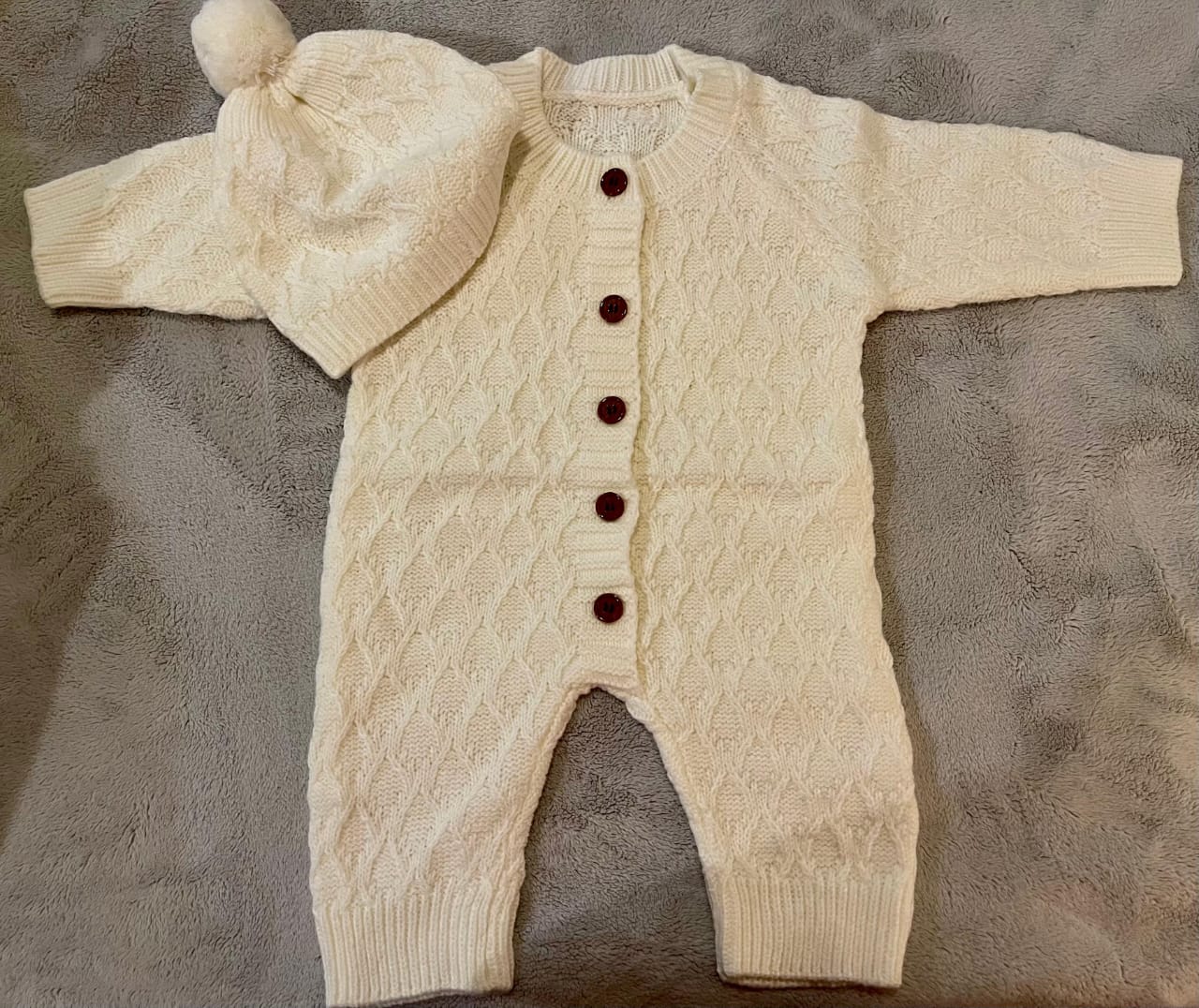 Handmade Knitted Baby Set – Romper & Hat( Baby grow) - Image 10