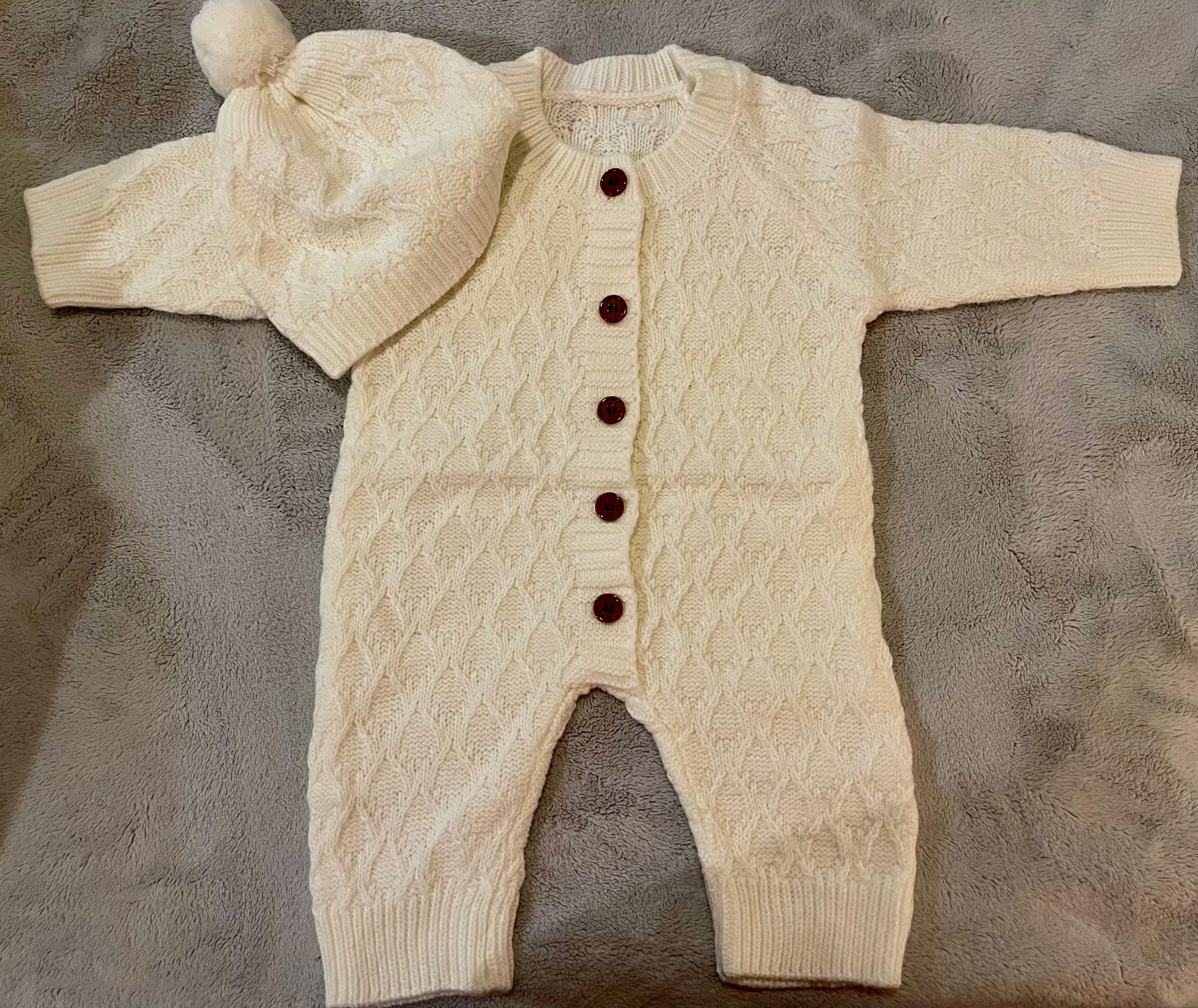 Handmade Knitted Baby Set – Romper & Hat( Baby grow) - Image 6