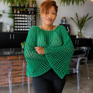 green mesh crochet sweater