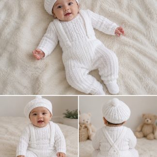 Handmade Knitted Baby Set – Romper & Hat