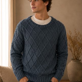 men's blue argyle textured sweater