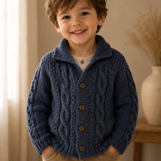 toddler boy's blue cable-knit cardigan