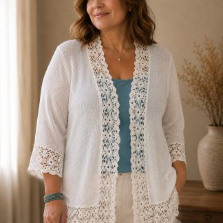 white lace-trim kimono cardigan